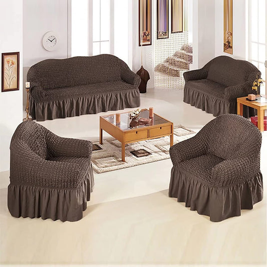 Bubble Frill Couch Cover-Coffee