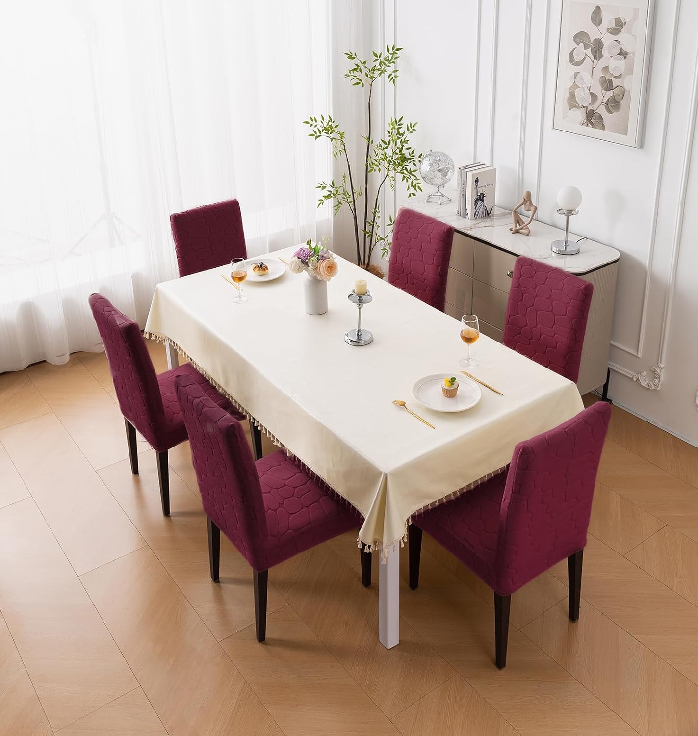 Premium Stretch Dining Chair Covers – 220 GSM Thick Jacquard Fabric- Maroon