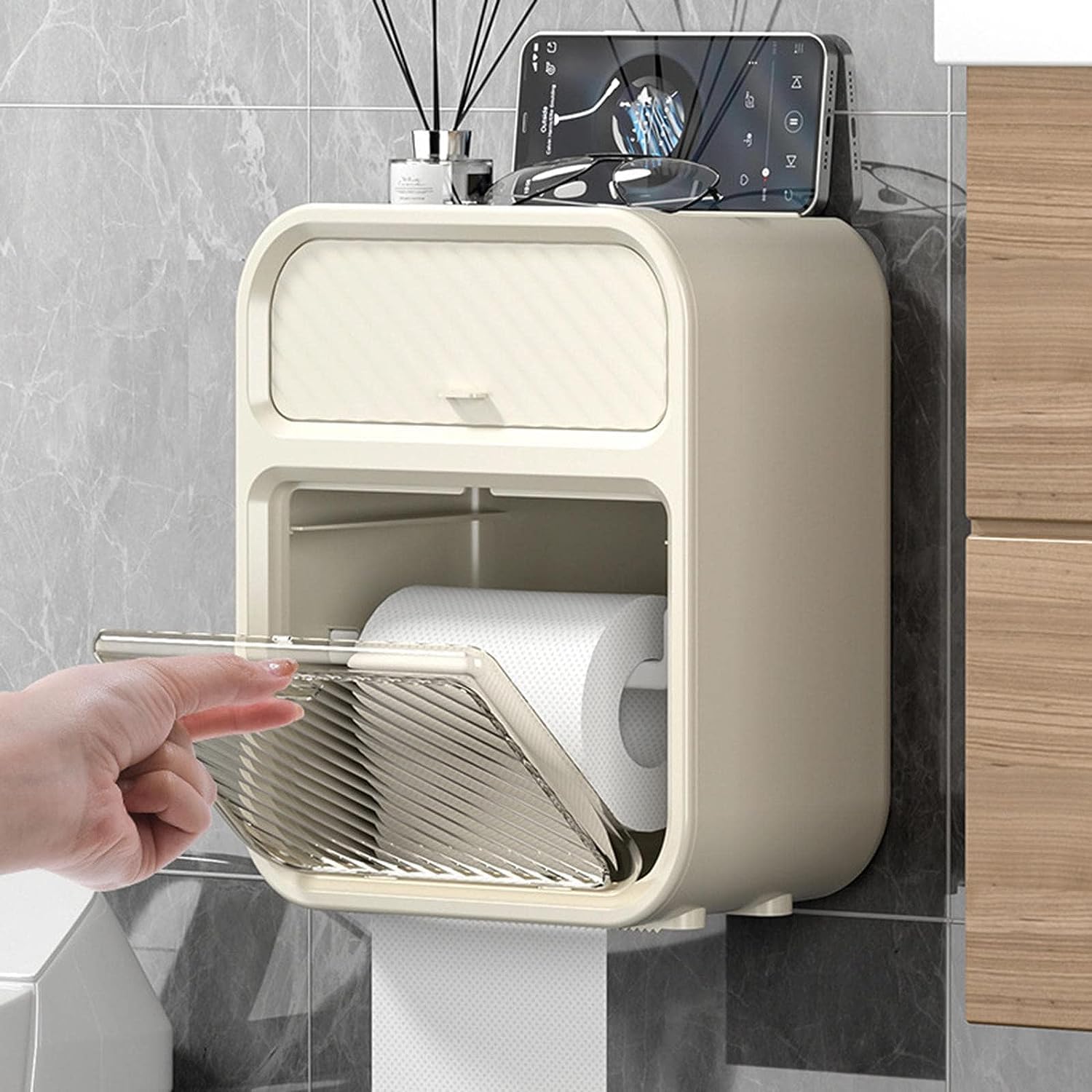 Punch-Free Paper Holder Wall-Mounted (Beige)