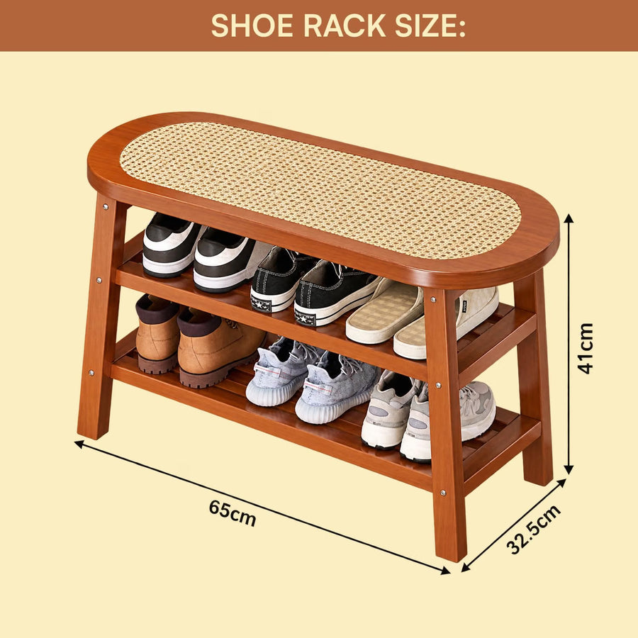 Bamboo 3-Tier Shoe Rack Bench - Brown