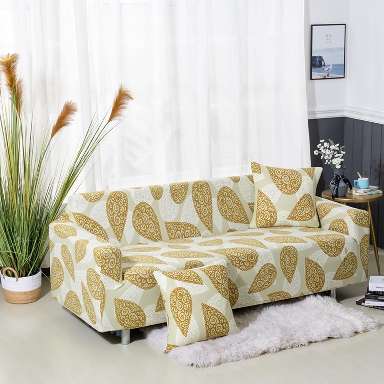 Universal Stretchable Sofa Cover-Gold Paisley