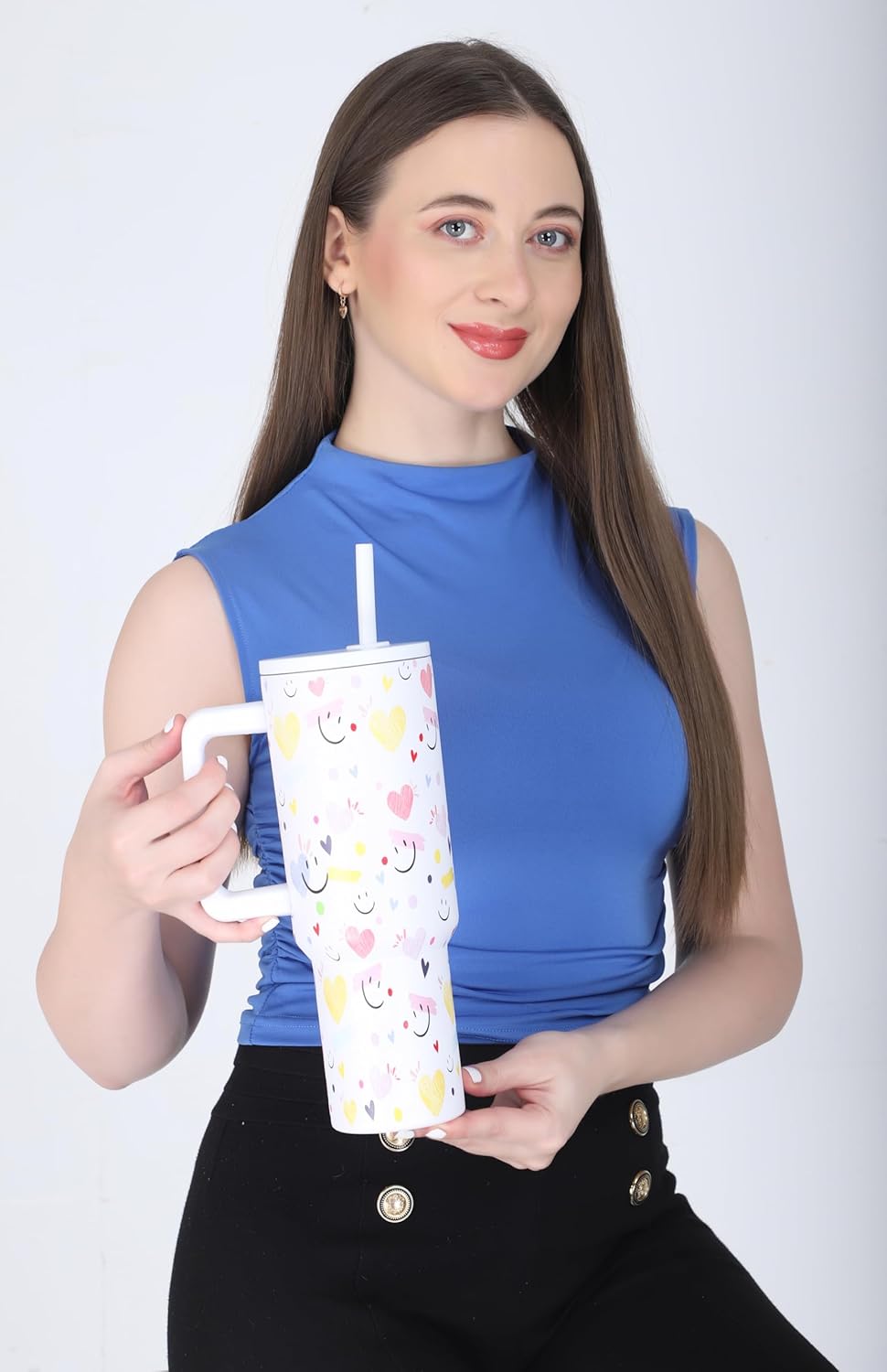 Stainless Steel Vacuum Insulated Tumbler with Straw and Lid & Handle - (1200 ML)