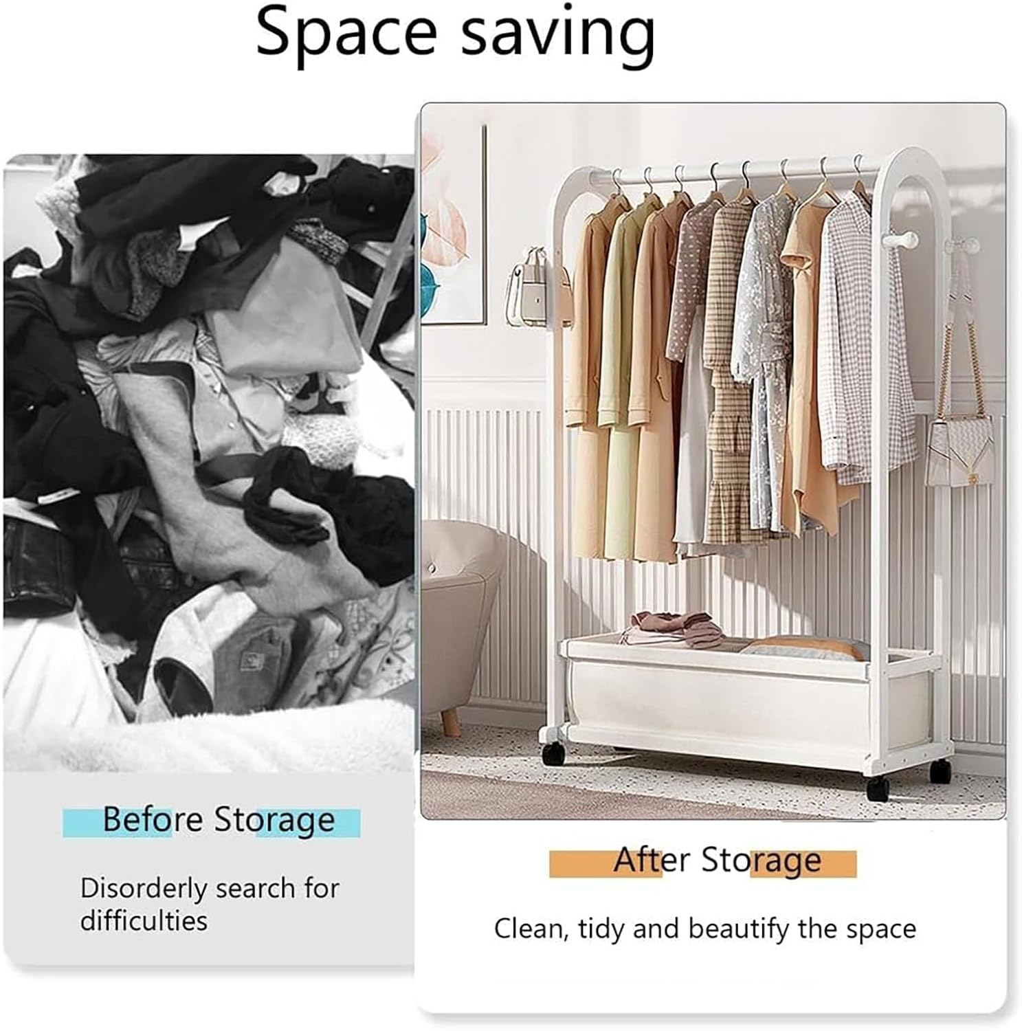 Portable Wooden Garment Rack Free-Standing Armoire (White, 100cm)