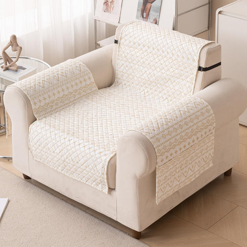 Quilted Printed Sofa Cover for Indian Sofa Set – Washable, Durable & Soft Fabric Protector (Sand Wave, One Seater)