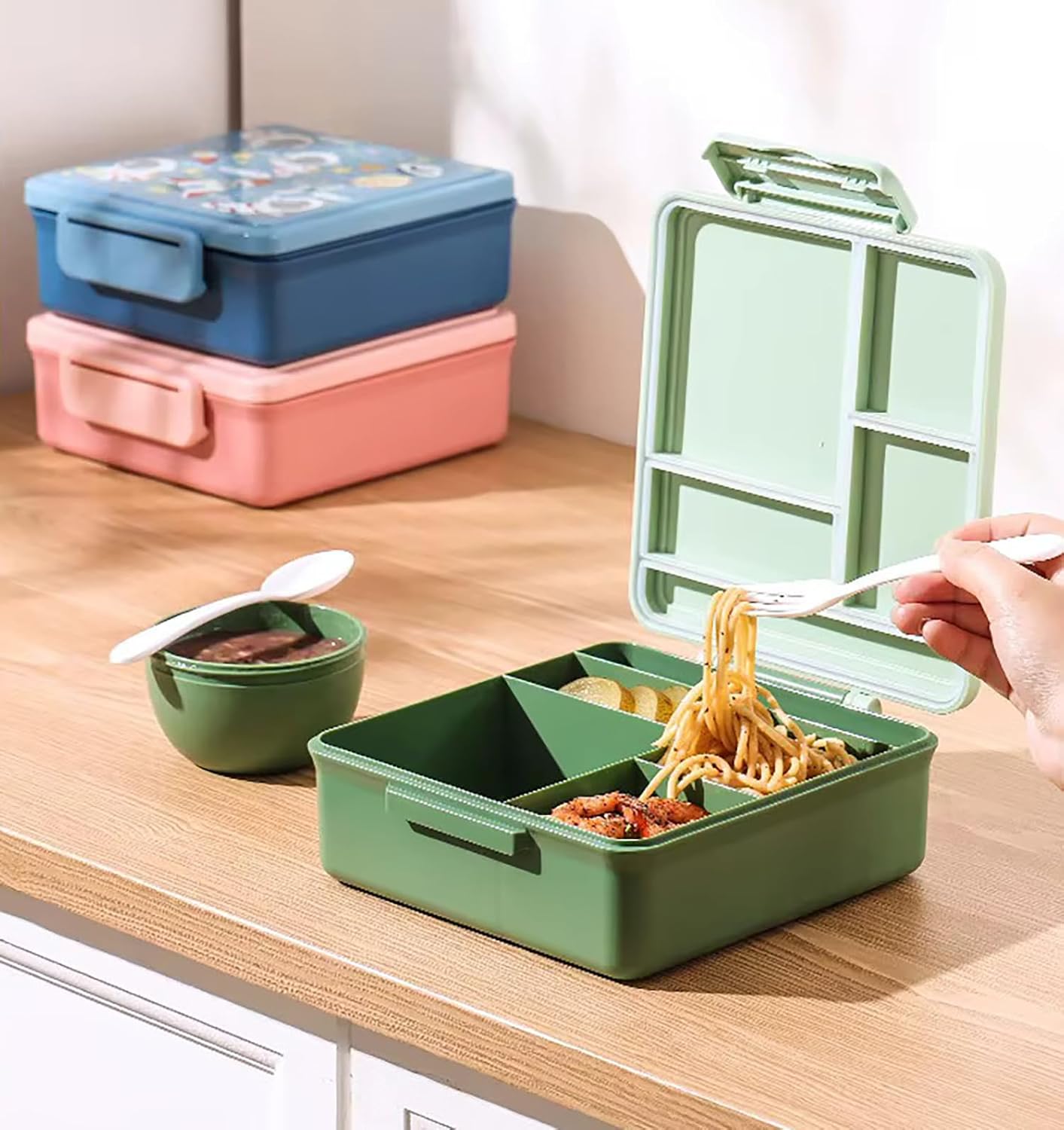 Dinosaur Print Bento Lunch Box, 1800ml with 300ml Removable Bowl
