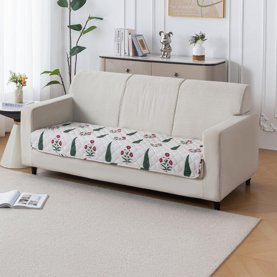 Printed Quilted Sofa Cover for 1/2/3/4 Seater Anti-Slip- Shalimar Garden