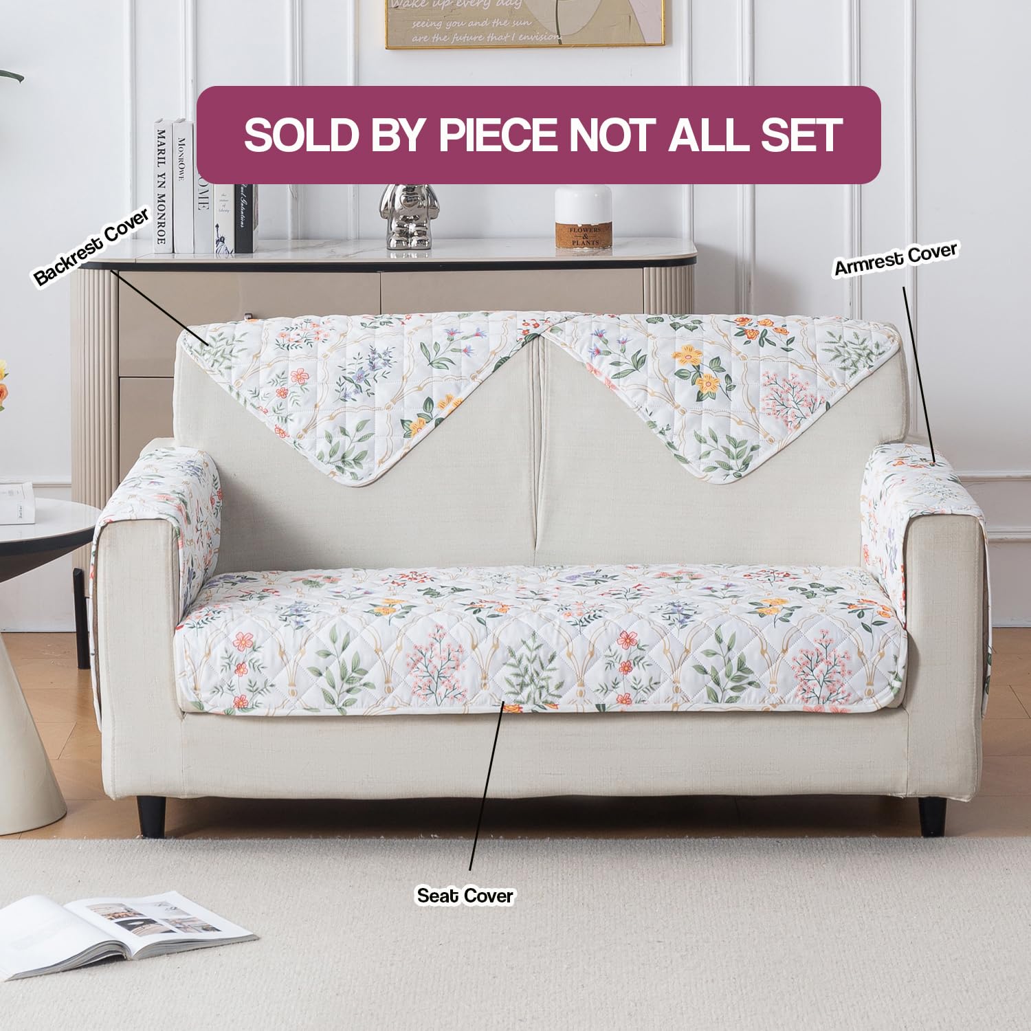 Printed Quilted Sofa Cover for 1/2/3/4 Seater Anti-Slip- Baghe Bahar