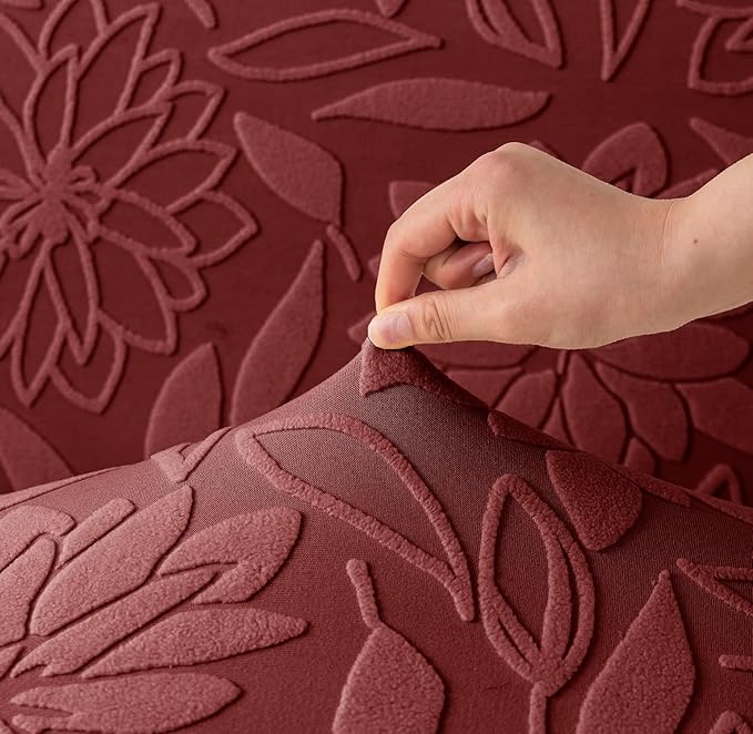 Universal Jacquard Waterproof Camellia Fabric Sofa Cover (Maroon)