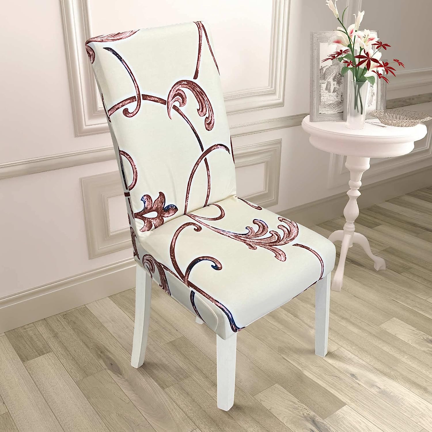 Printed Chair Cover - (Beige Orchid Stem)