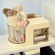 360° Rotating Desk Organizer with Mirror, 2 Drawers & 7 Slots