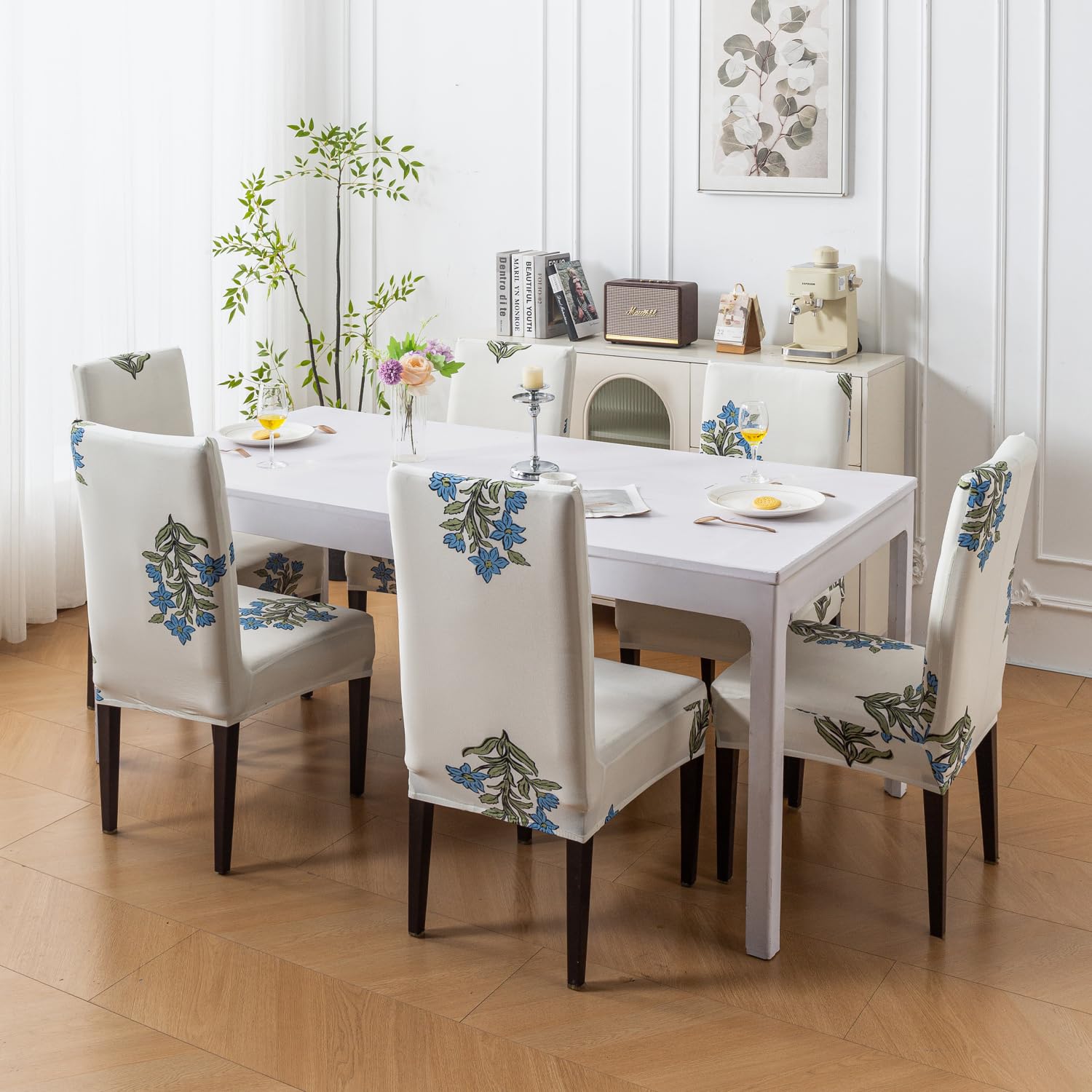 Elastic Chair Cover Stretch Removable Washable (Beige Wildflower)