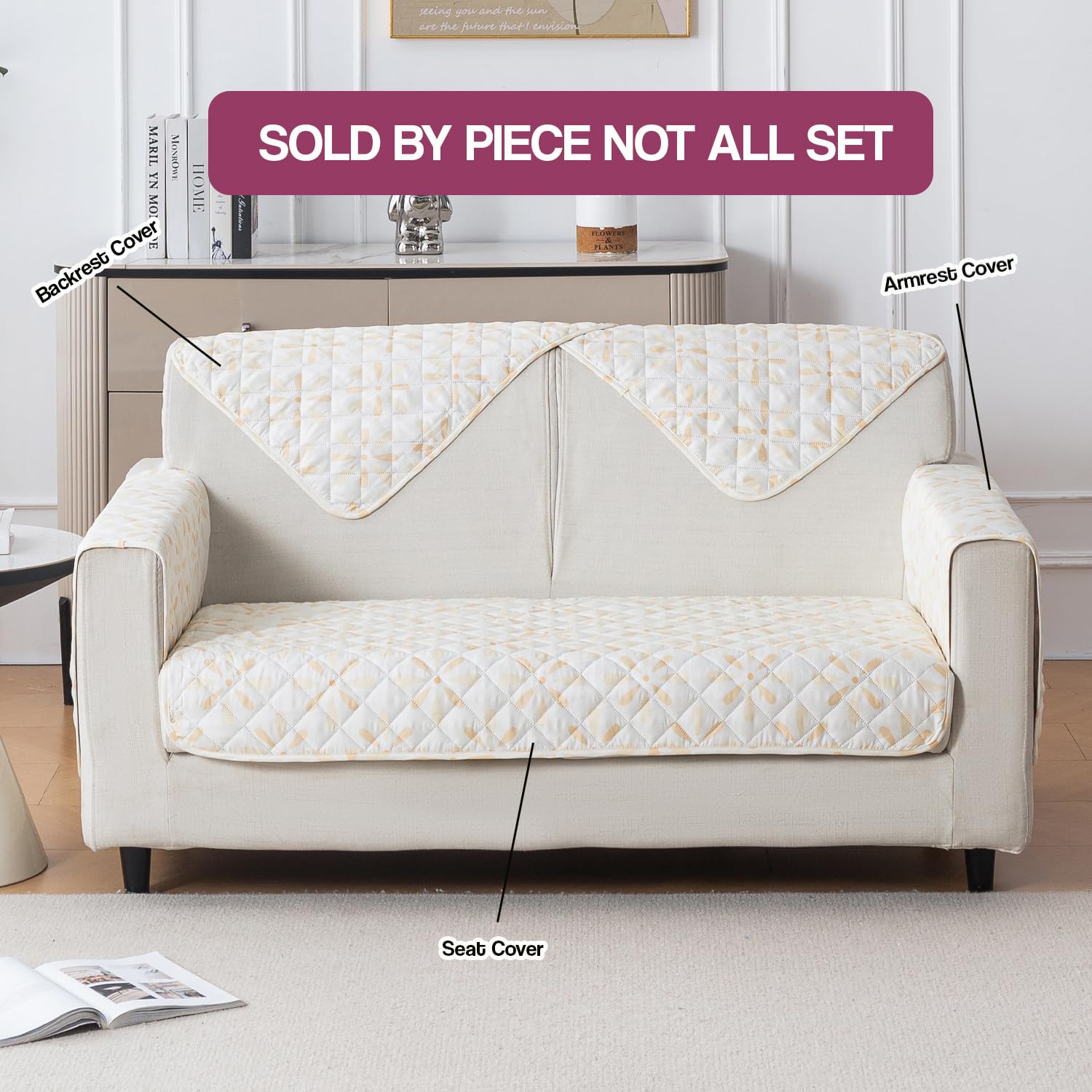 Printed Quilted Sofa Cover for 1/2/3/4 Seater Anti-Slip- Sunny Bloom