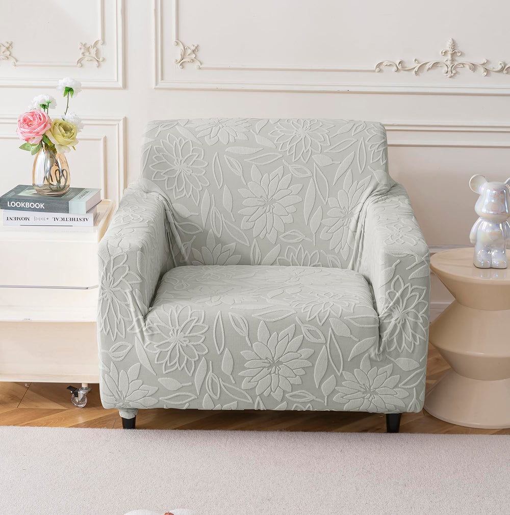 Universal Jacquard Waterproof Camellia Fabric Sofa Cover (Light Grey)