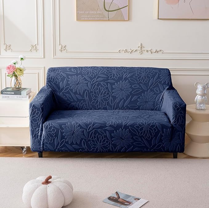 Universal Jacquard Waterproof Camellia Fabric Sofa Cover (Dark Blue)