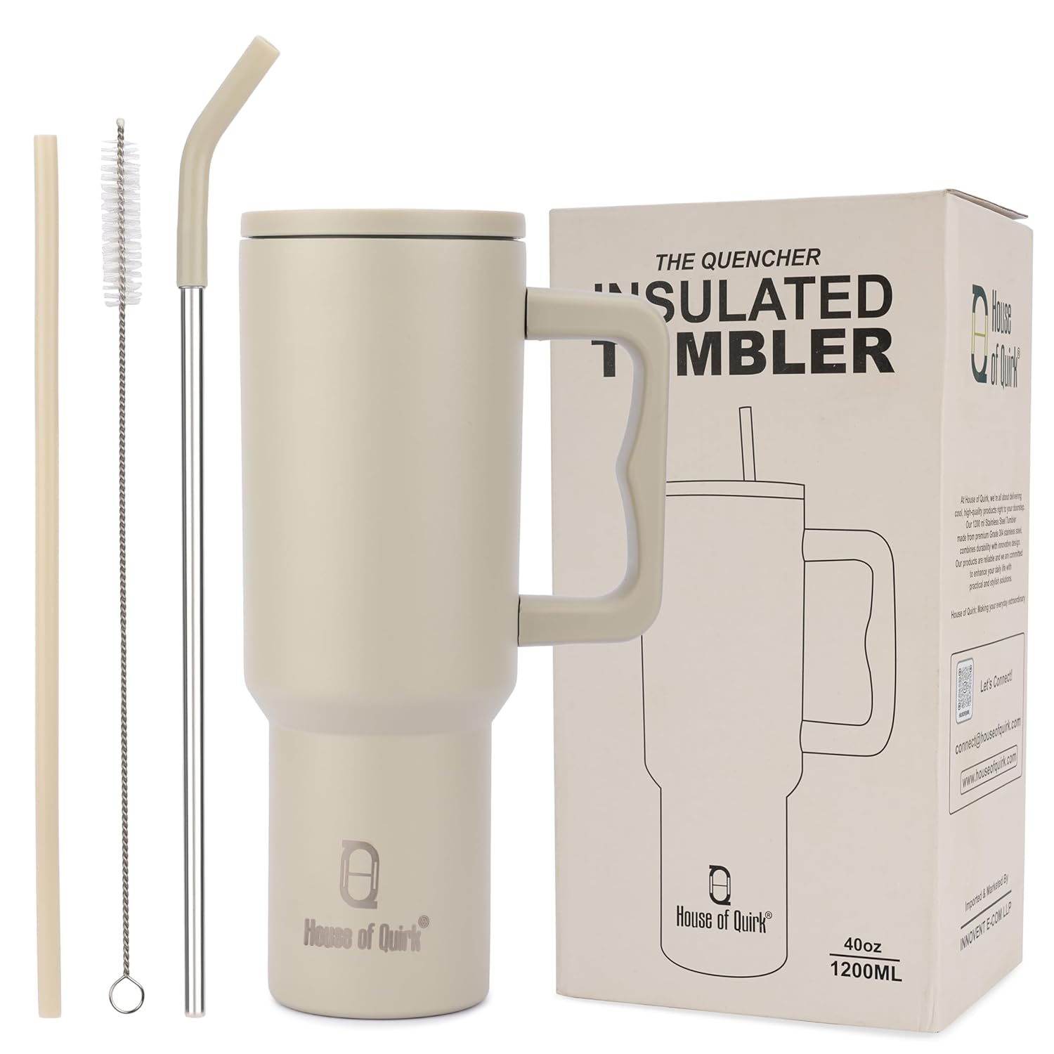 Stainless Steel Vacuum Insulated Tumbler with Straw and Lid & Handle - (1200 ML)