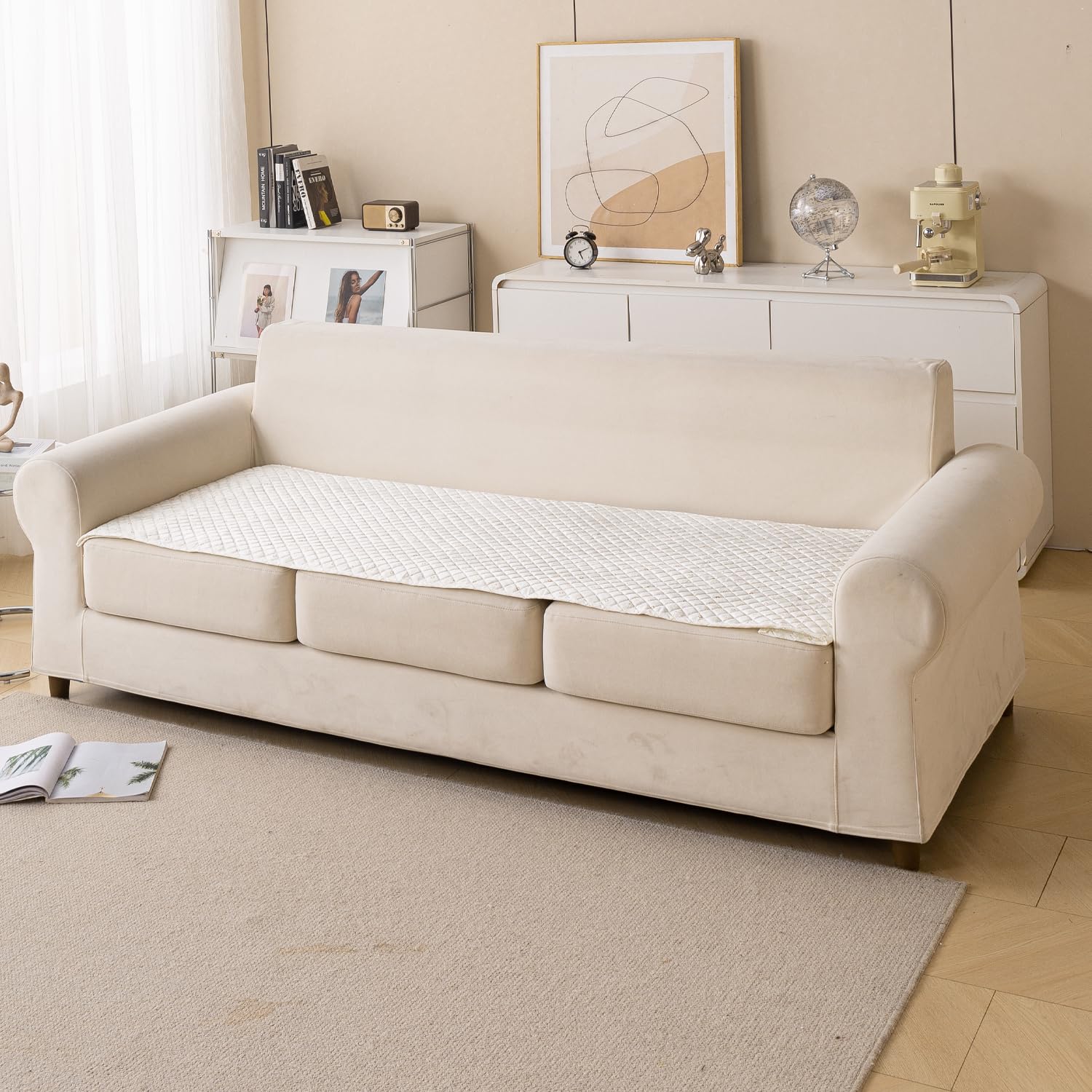 Printed Sofa Cover for Indian Sofa Set Quilted, Washable & Durable (Snowflake)