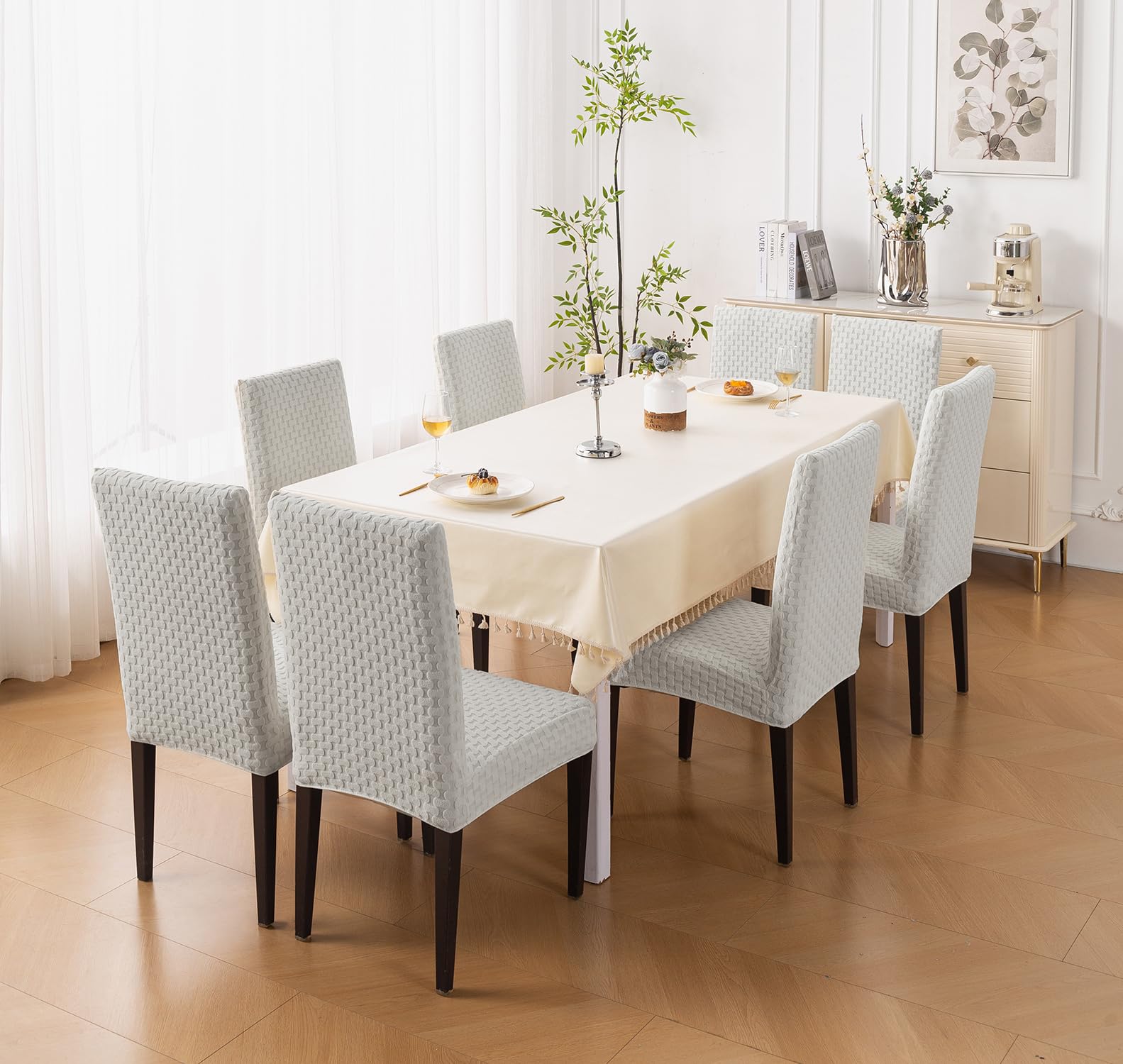 Stylish Jacquard Dining Chair Cover – 220 GSM (Grey)