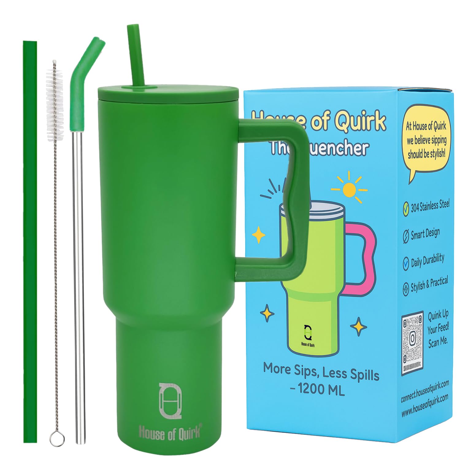 Stainless Steel Vacuum Insulated Tumbler with Straw and Lid & Handle - (1200 ML)