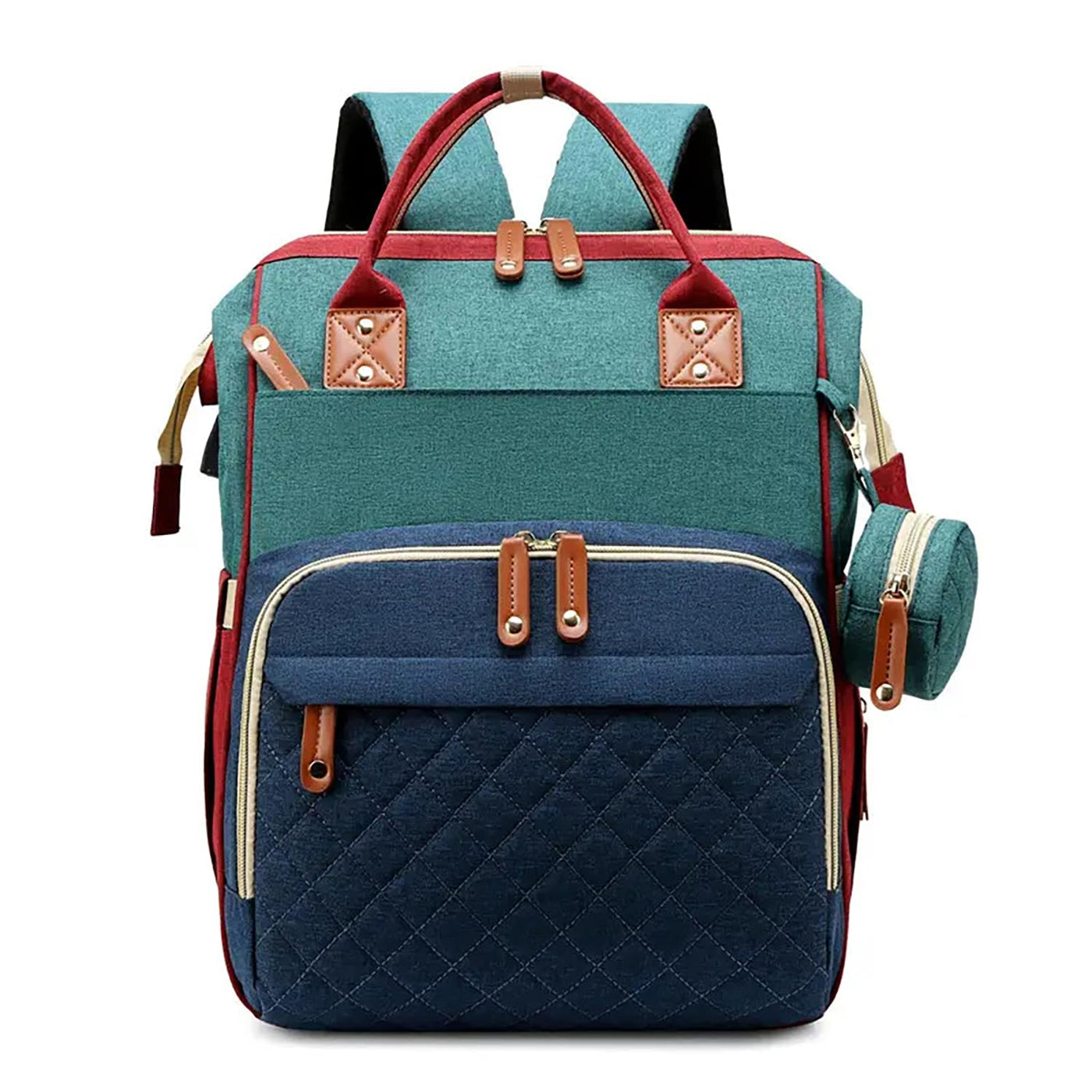 Baby Diaper Bag Maternity Backpack Quilted- Green/Blue