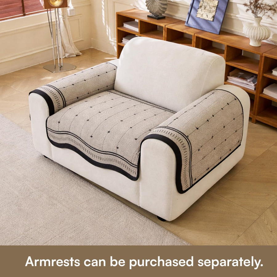 Loom Stripe Series Chenille Couch Cover Curved Edge Quilted Non-Slip Washable Sofa (Brown)