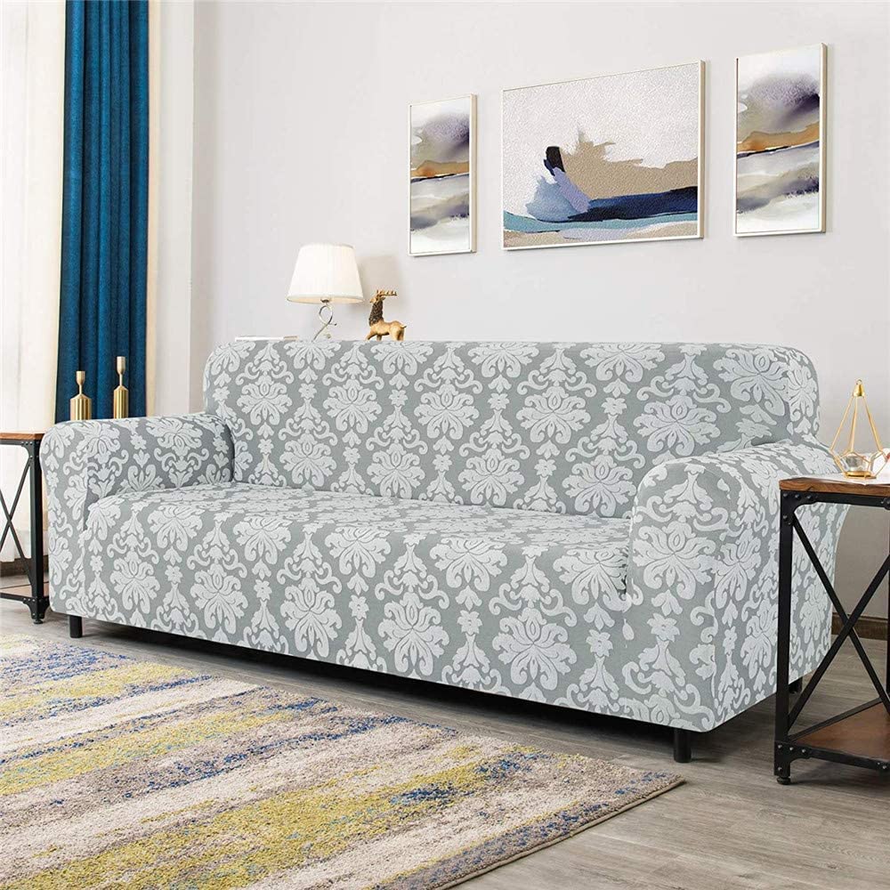 Jacquard Damask Sofa Slipcovers (Pastel Green)