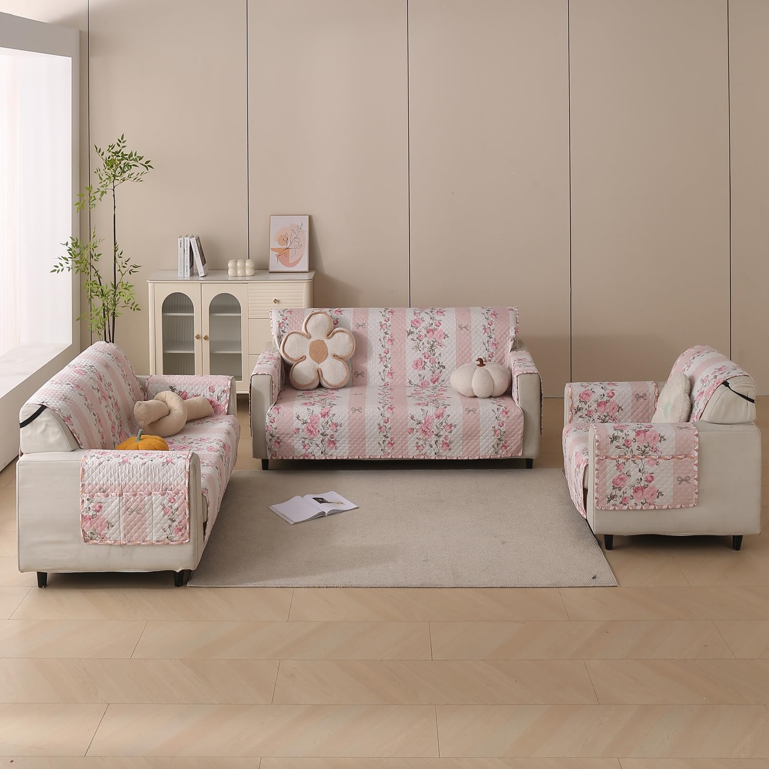 Polyester Sofa Cover Mat Reversible Couch Protector-Pink Mist
