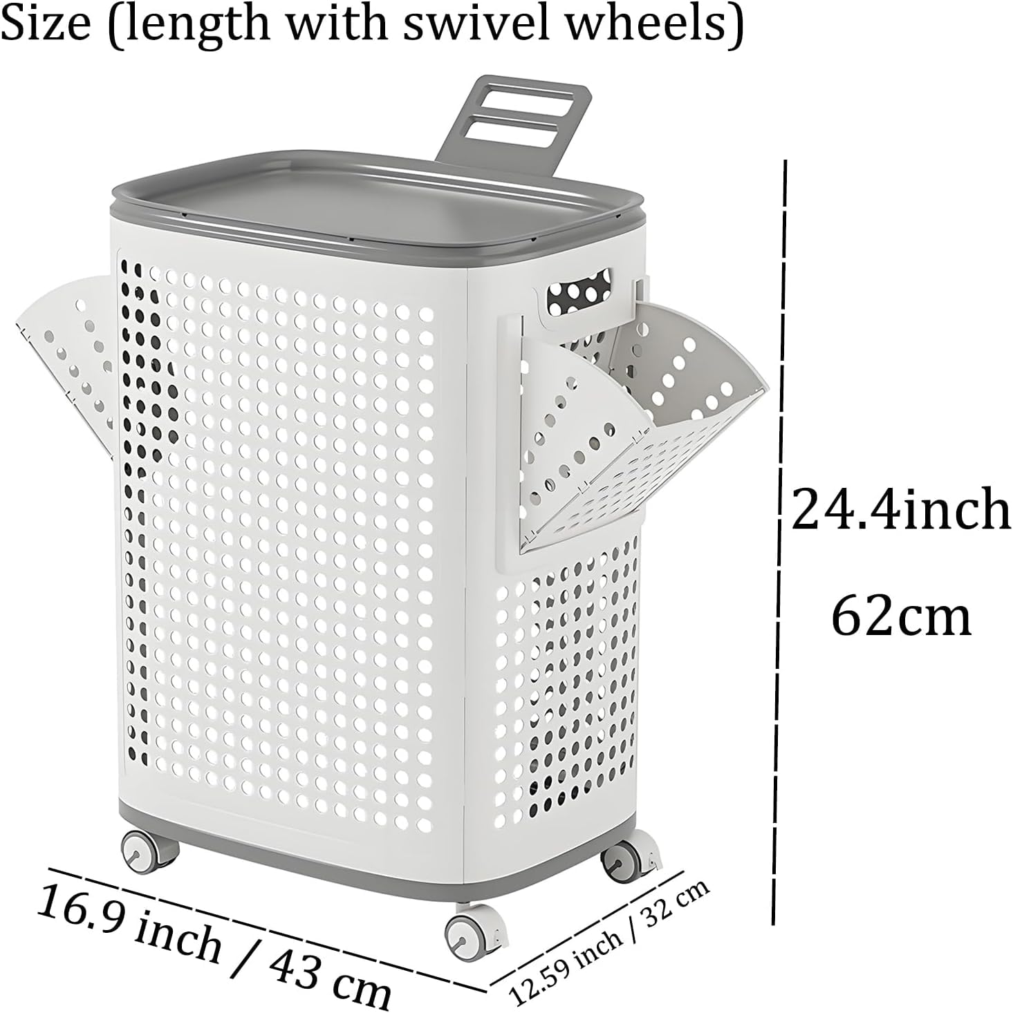 70L Rolling Laundry Hamper with Lid – Large Plastic Basket with Wheels & Handle (White)
