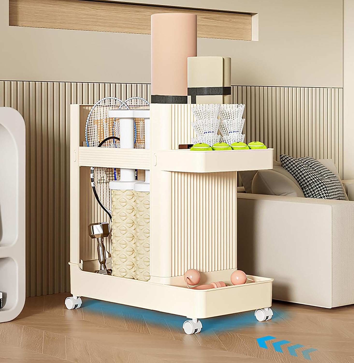 Yoga Mat & Gym Equipment Storage Rack with Wheels