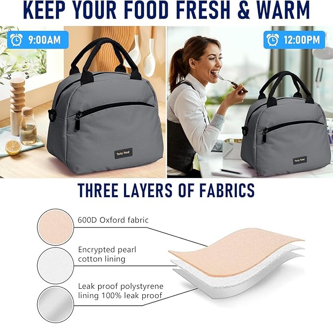 Insulated Lunch Bag for Women, Reusable Tote with Shoulder Strap