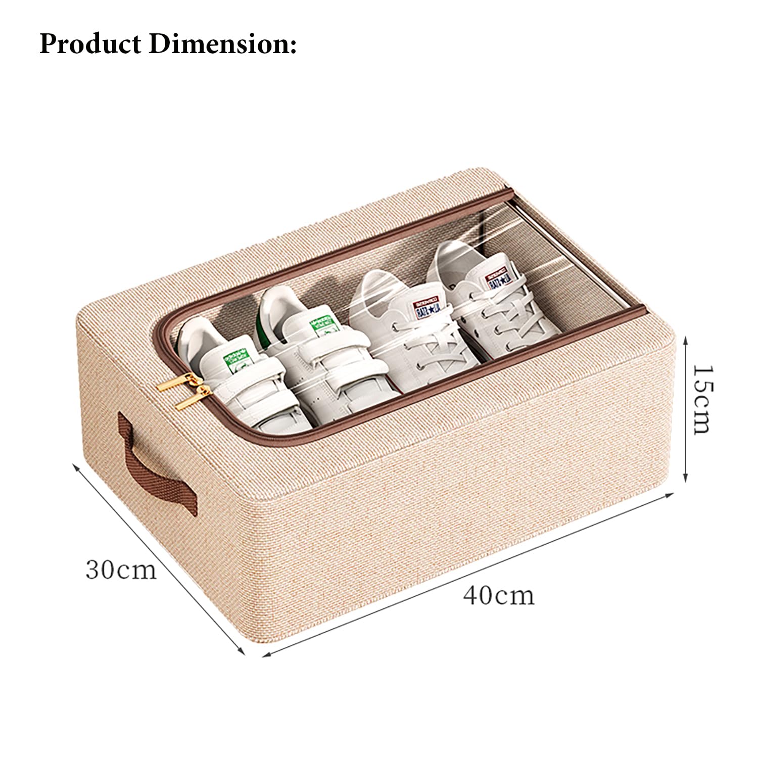 Cotton Linen Foldable Under Bed Storage Box with Transparent Lid-Beige