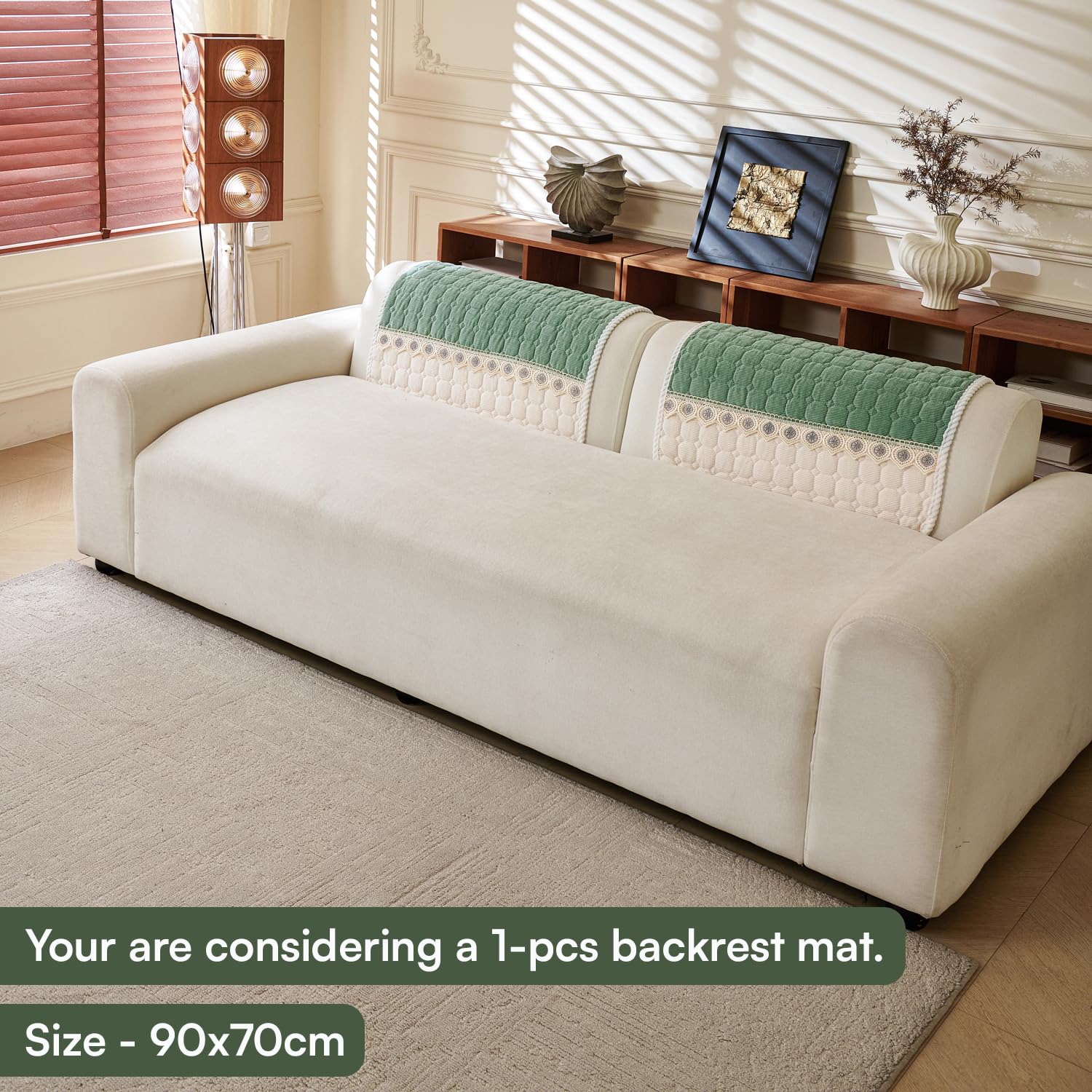 Waffle Quilt Corduroy Chenille Sofa Cover – Quilted, Non-Slip, Washable & Durable Protector (Green)