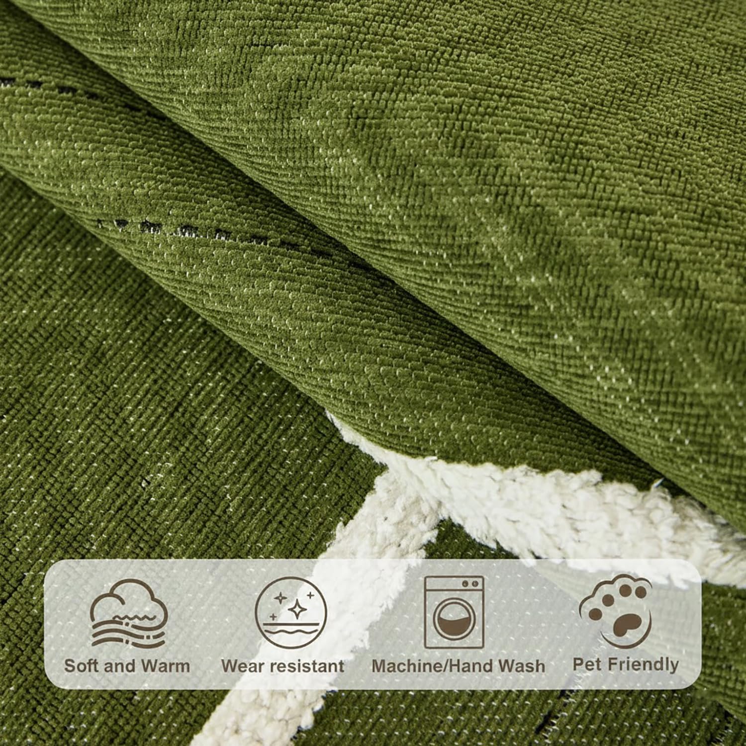 Loom Stripe Series Chenille Couch Cover Curved Edge Quilted Non-Slip Slipcover (Green)