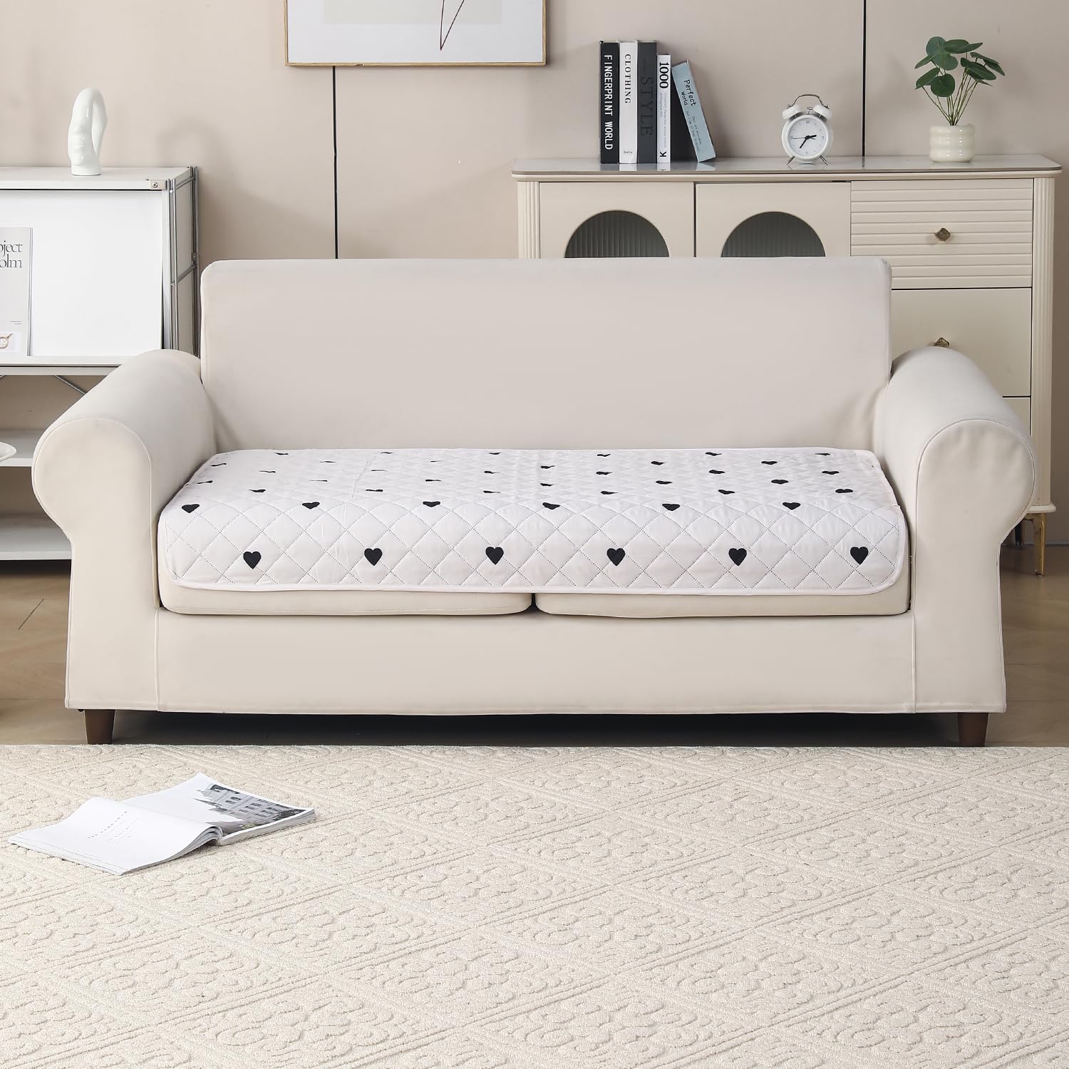'Gulnaar Series' Printed Quilted Sofa Cover for 1/2/3/4 Seater – Anti-Slip (Mocha Mist)