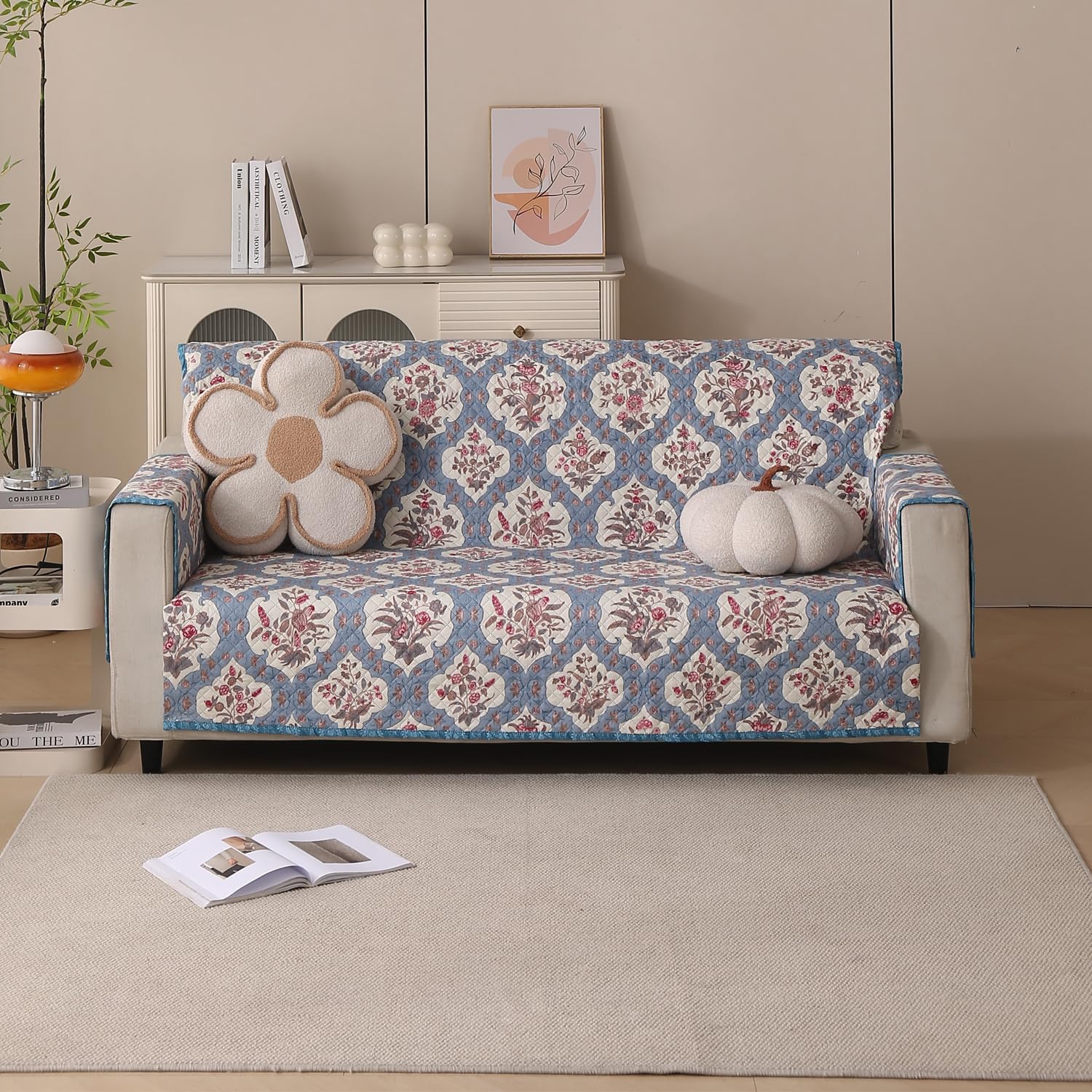 Polyester Sofa Cover Mat Reversible Couch Protector- Indigo Muse