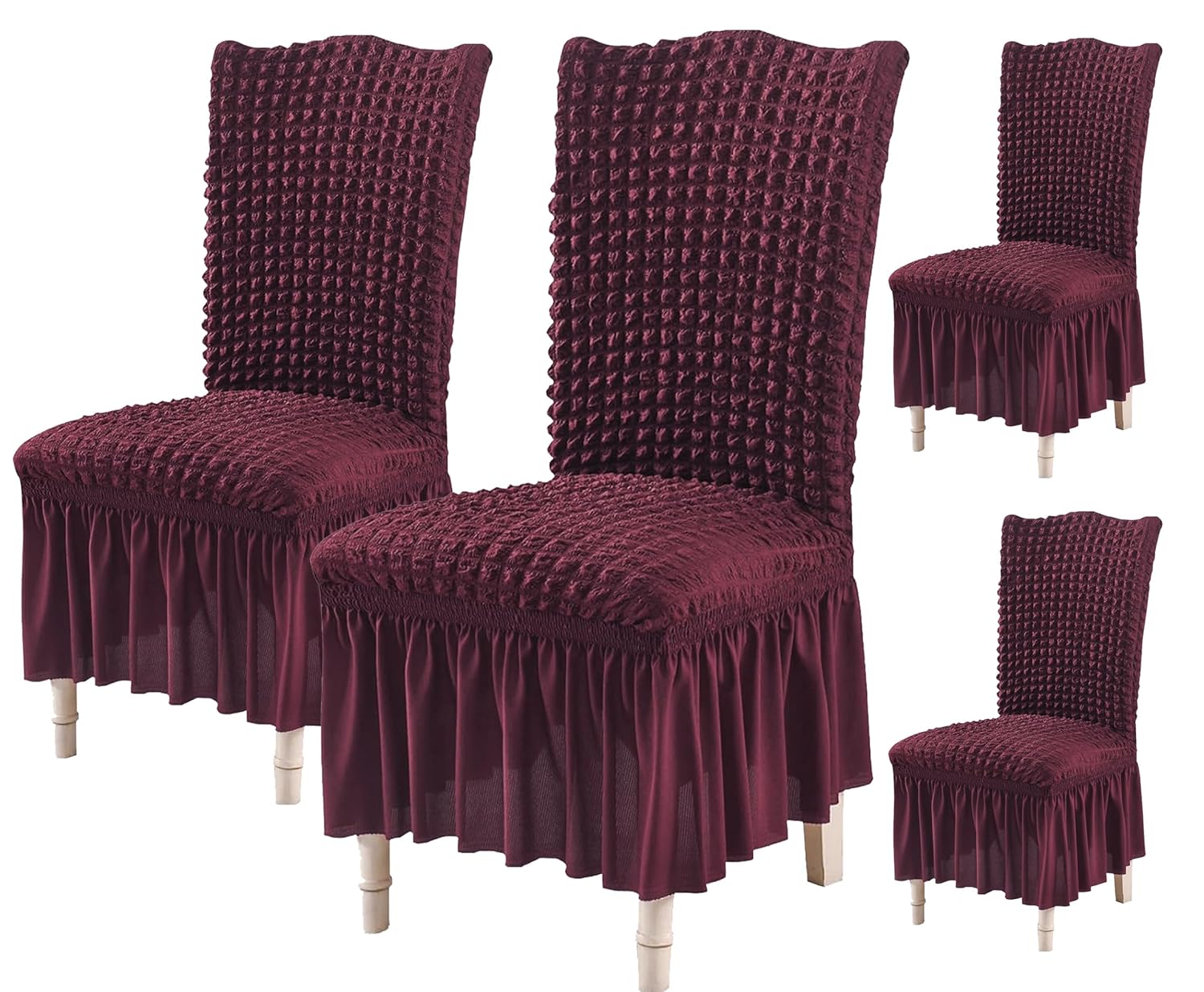 Turkish Bubble Frill Chair Cover Stretch Removable Washable Slipcover (Wine)