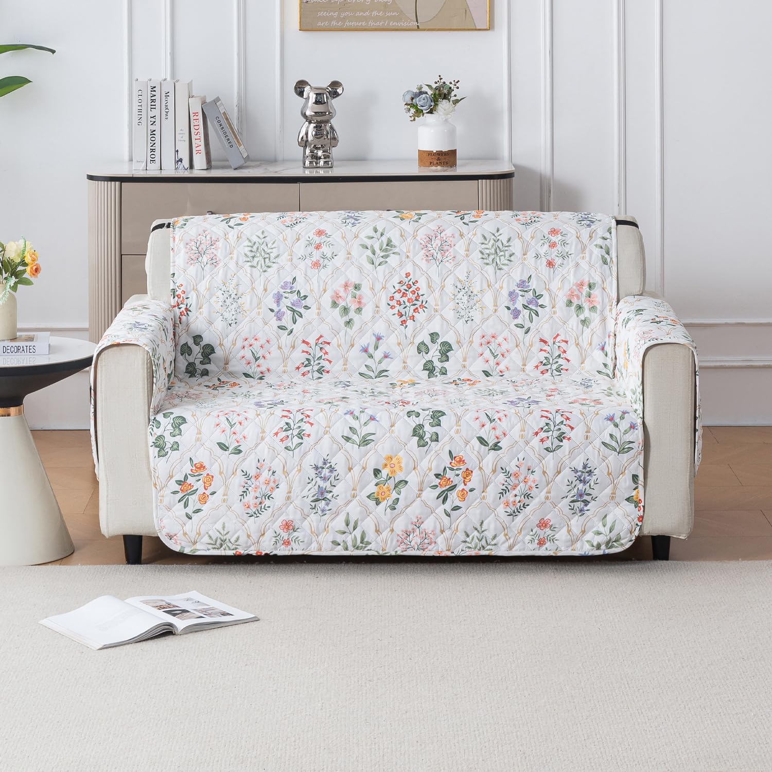 Mughal Series Anti-Slip Sofa Cover Mat with Pocket – Polyester Couch Protector(Baghe Bahar)