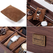 Wooden Look 12 Slot Watch Box Organizer Watch Case with Glass Top Antique Lock