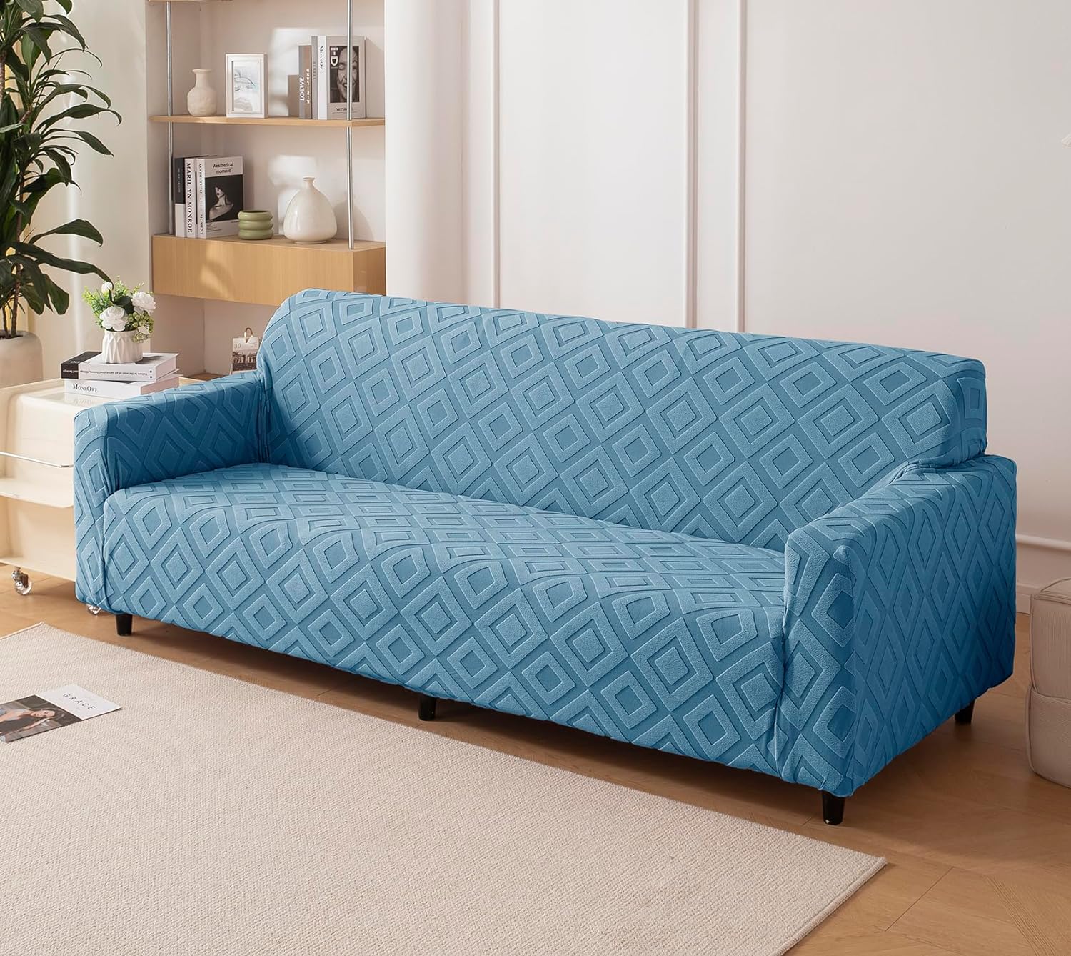 Jacquard Fabric Diamond Texture Sofa Cover 220 GSM (Blue)