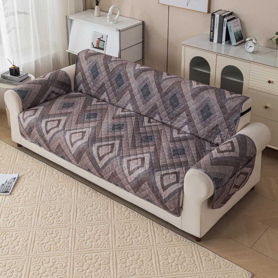 Gulnaar Series Anti-Slip Sofa Cover Mat with Pocket – Polyester Couch Protector(Urban Drift)