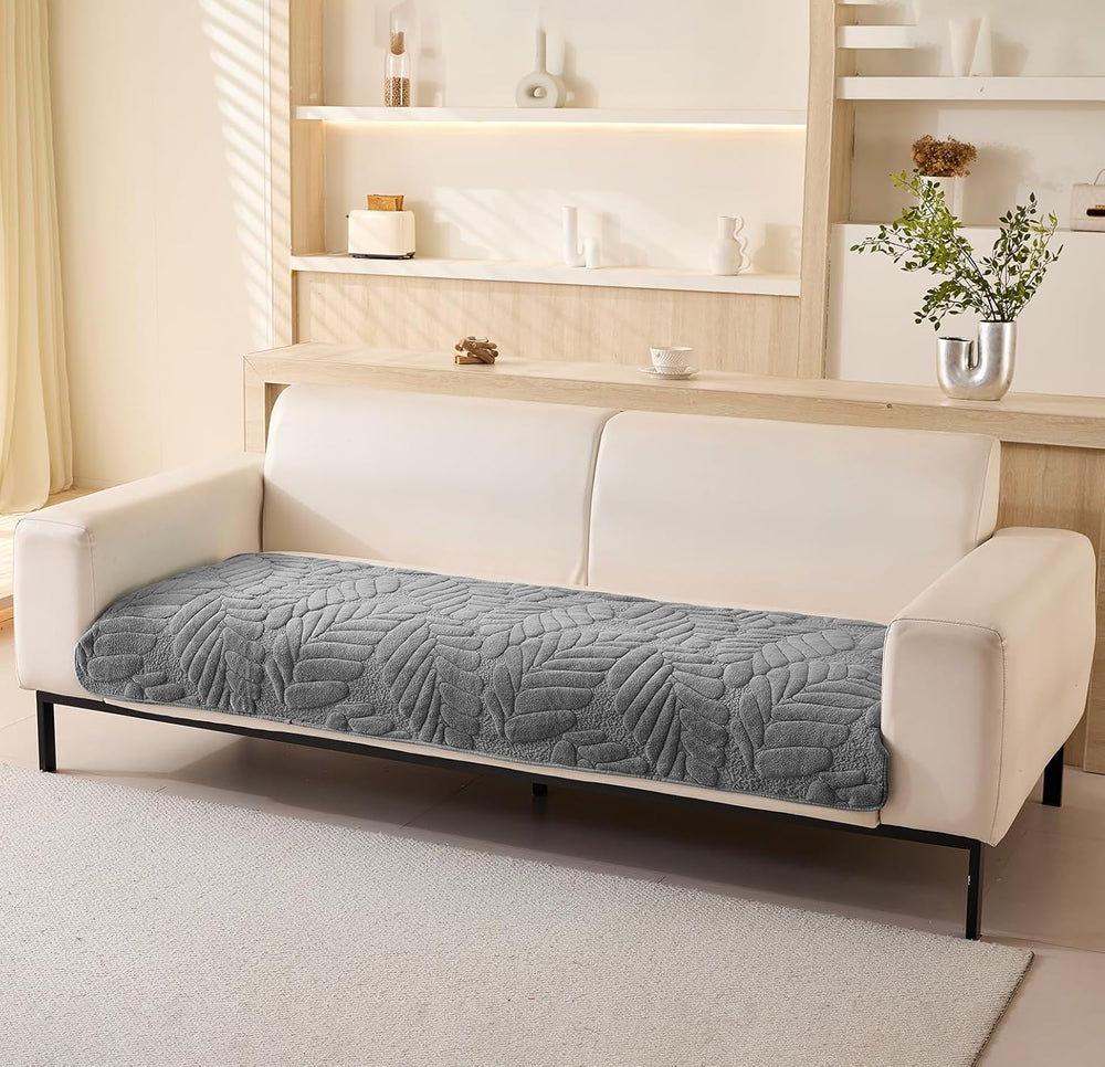 Sofa Cover Mat Leaf Coral Fleece Chenille Fabric Seater Sofa (Charcoal)