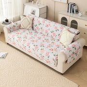 Gulnaar Series Anti-Slip Sofa Cover Mat with Pocket – Polyester Couch Protector(Rose Bloom)