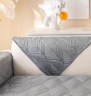 Velvet Plush Sofa Cover Palm Leaves Quilted Sofa Cover 1/2/3/4 Seater Mat (Grey)