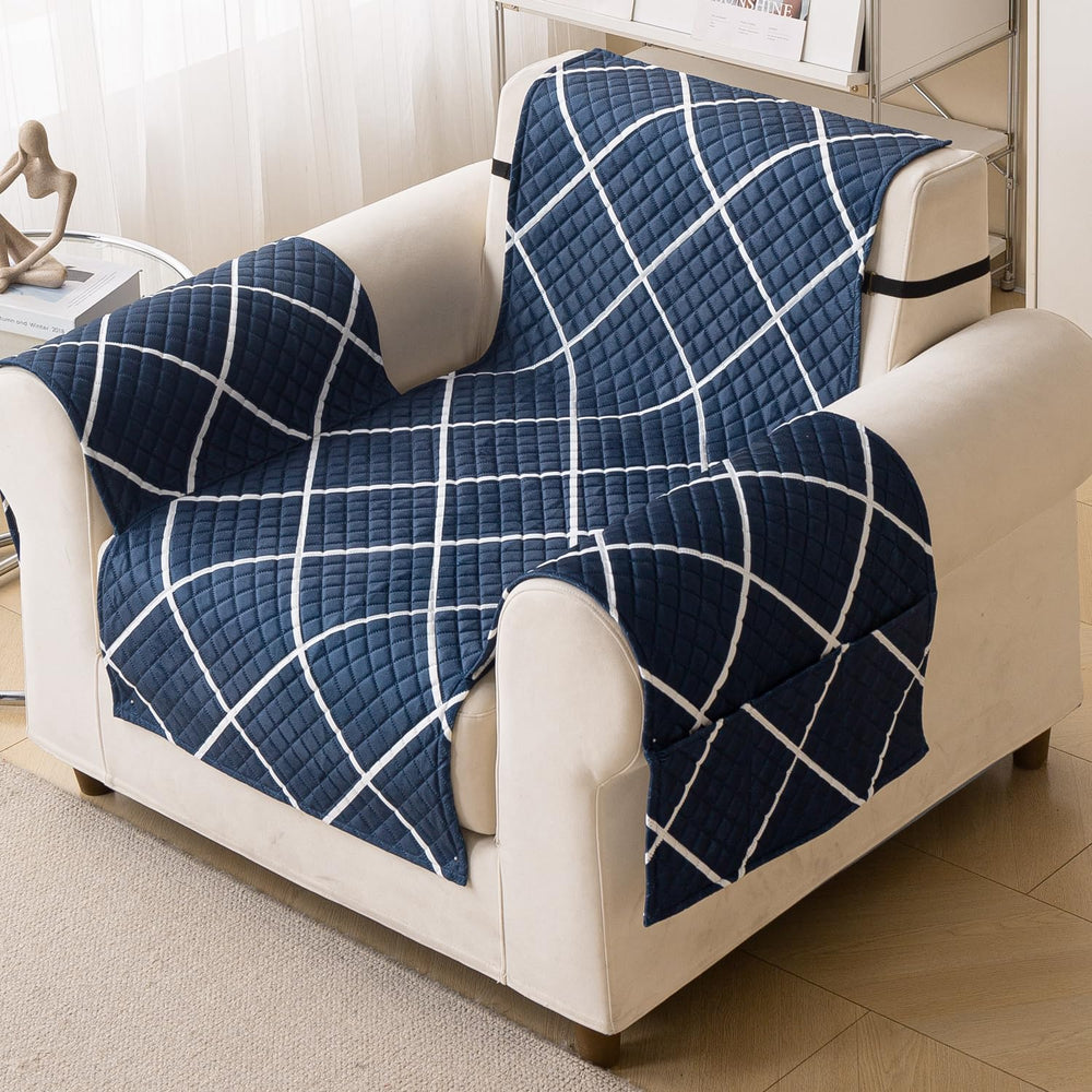 Quilted Printed Sofa Cover for Indian Sofa Set – Washable (Blue Diamond)