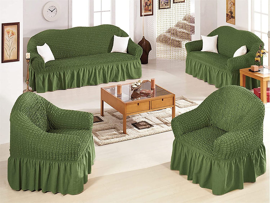 Bubble Frill Couch Cover-Green