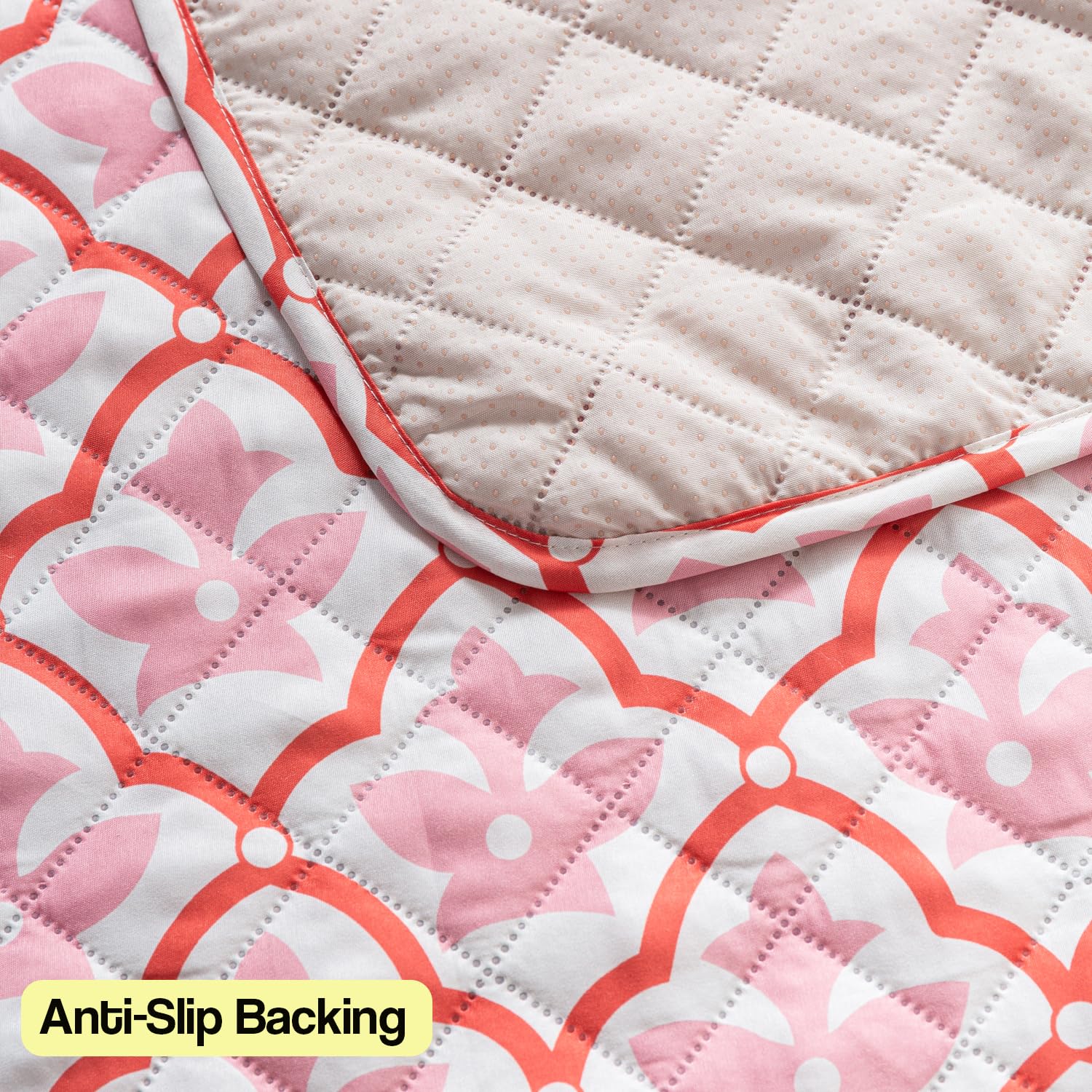 Printed Quilted Sofa Cover for 1/2/3/4 Seater Anti-Slip-Peach Blush