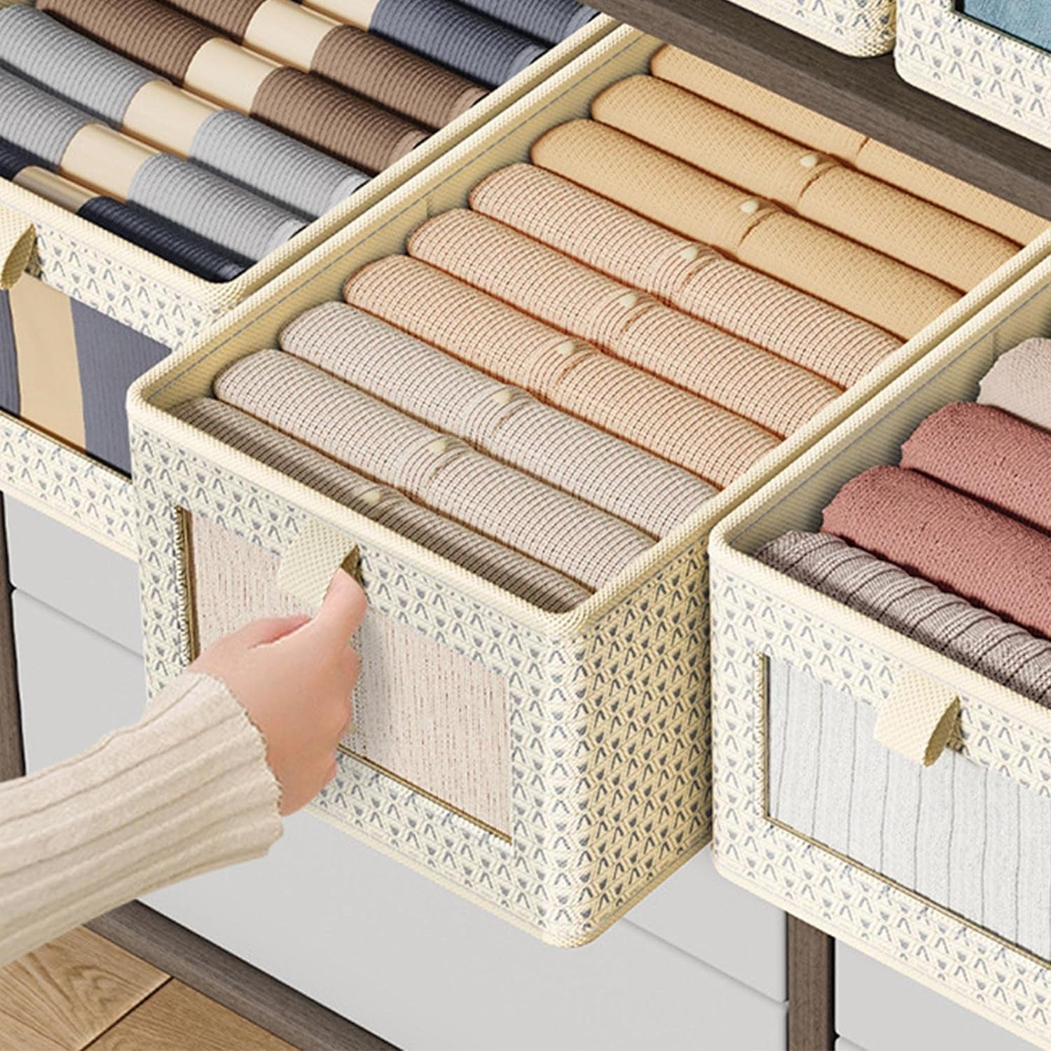 Durable and Versatile Closet Organizers-Beige Print