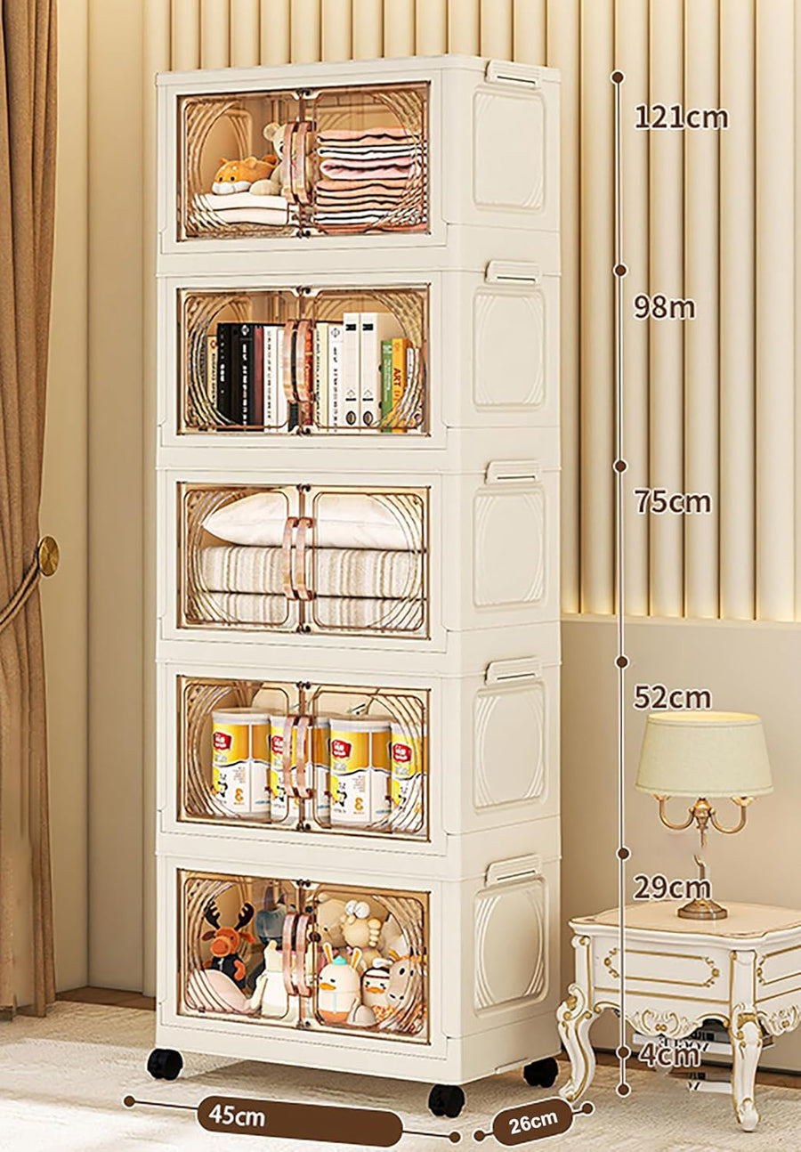 Storage Cabinet with Wheels, Rolling Organizer for Home ( 45CM, Cream)