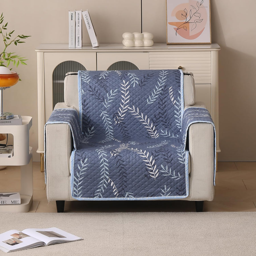 Polyester Sofa Cover Mat Reversible Couch Protector-Blue Fern