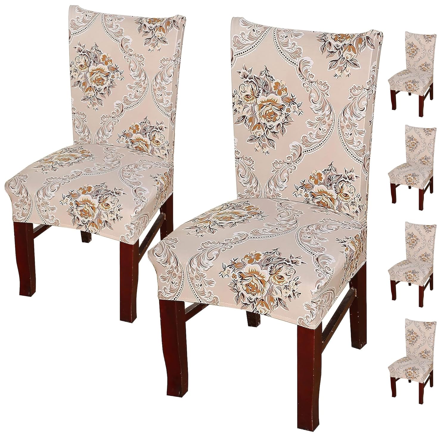 Printed Elastic Chair Cover (Beige Iris)