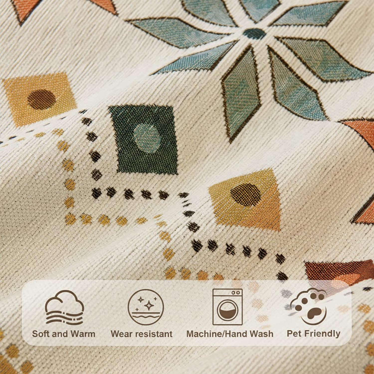 Rangoli Series Chenille Bohemia Couch Cover Quilted Non-Slip Washable Sofa Slipcover, Soft Furniture Protector (Cream)